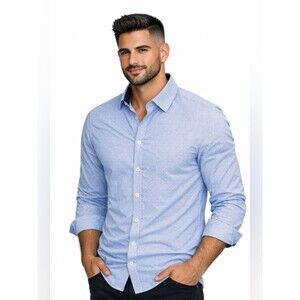 Nine West Light Blue Microdot Dress Shirt with Navy Contrast dress shirt